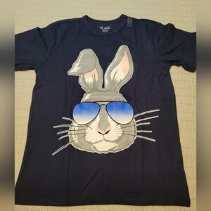 The Children's Place Dark Blue Tee with Cool Bunny Graphic Easter NWT